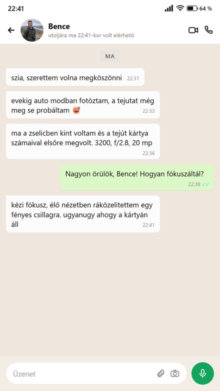 Egy hobbifotós azt írja, hogy a Tejút elsőre megvolt a kártya számaival