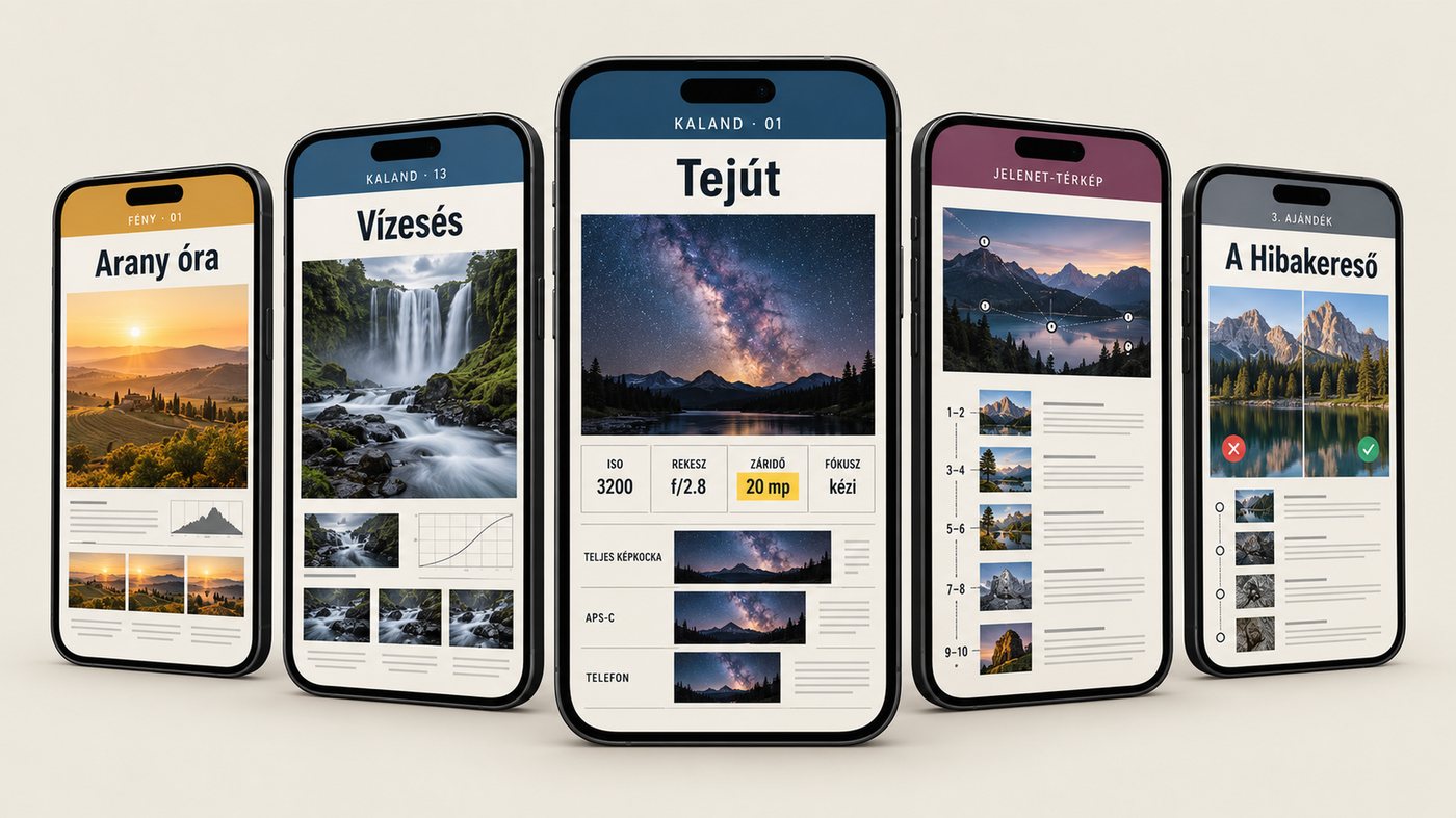 A teljes csomag a telefonon: a kártyák, a Jelenet-térkép és az ajándékok